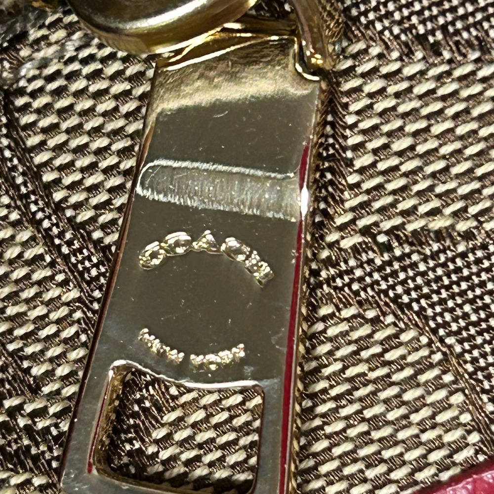 Coach Signature Gallery Tote Khaki Red Leather Trim Canvas Shoulder Bag F55364 - Picture 14 of 15